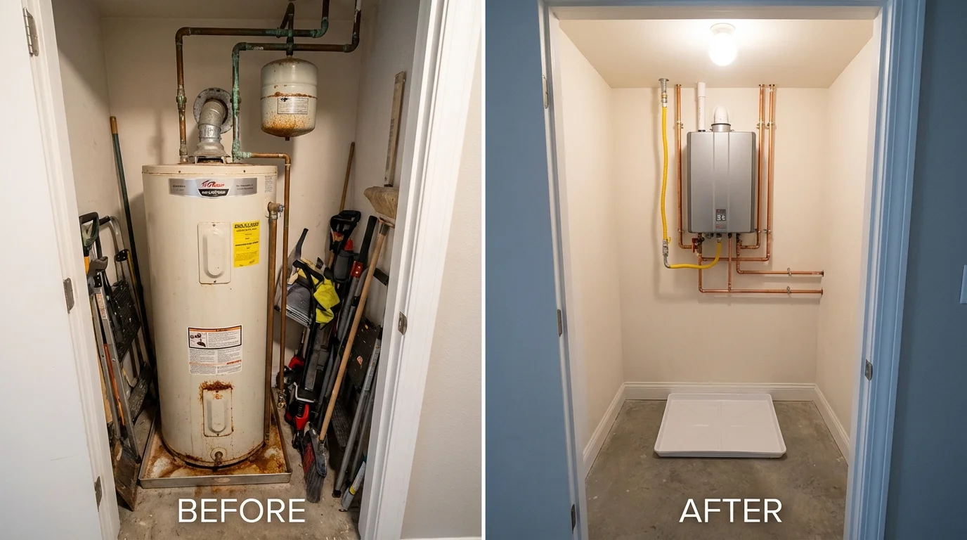 Tank water heater versus wall-mounted tankless unit comparison for Waunakee, WI homeowners