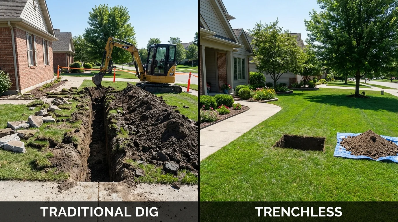 Trenchless sewer repair with minimal yard damage versus traditional excavation in Waunakee, WI